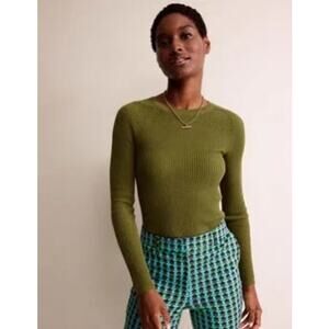 Boden Minimalist Ribbed Cotton Jumper Long Sleeve Crew Neck Black Size XL